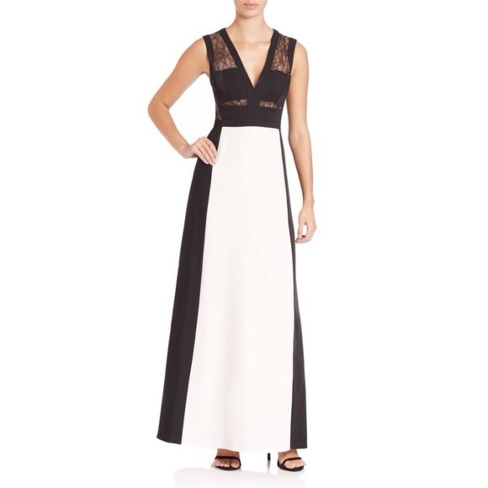 BCBGMaxAzria Black and White Sleeveless V-Neck Gown